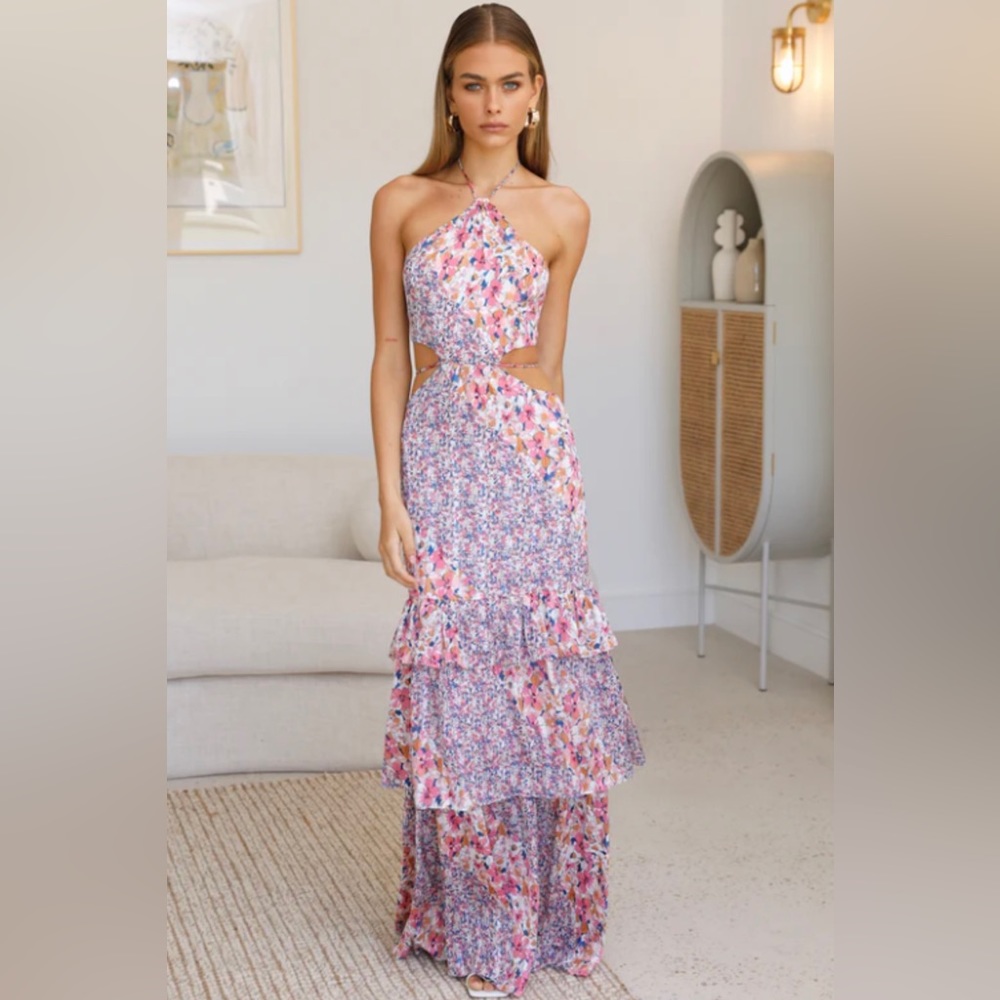 Floral Halter Cut Out Maxi Dress